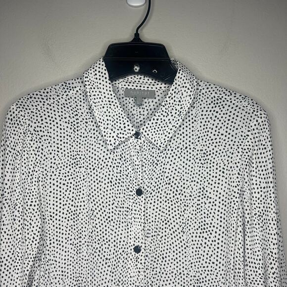 Habitat Clothes to Live In White Black Polka Dot Button Up Blouse Ruffles Sz S - Picture 2 of 10